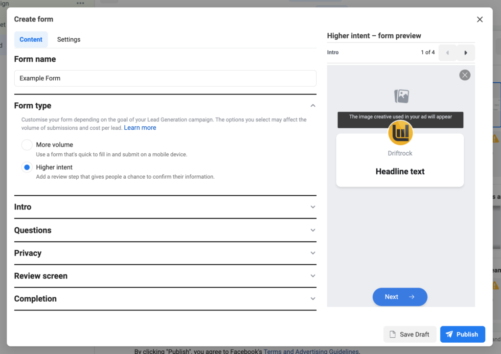 19. create facebook form