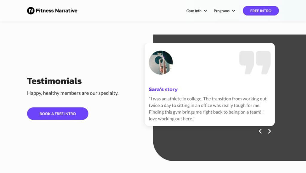 Fitness Narrative testimonial section
