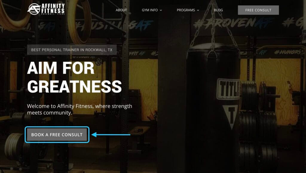 Affinity Fitness Rockwall perfect example of an amazing Gym CTA