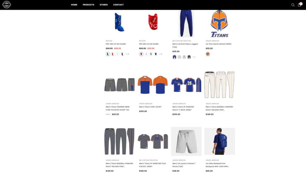 Titans Sports Academy ecommerce site