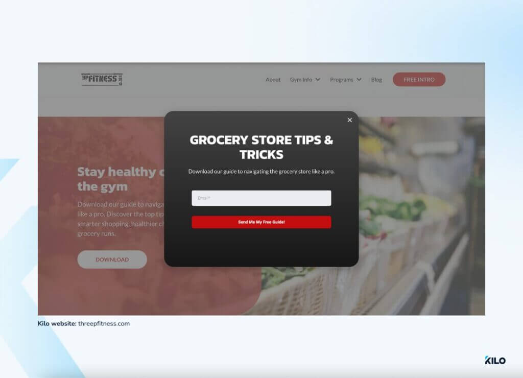 3P Fitness gym lead magnet example