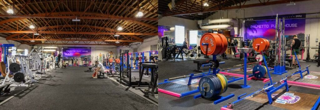 bodybuilding and powerlifting rooms at Pametto Pump House