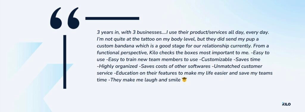 kilo testimonial from Capterra 3