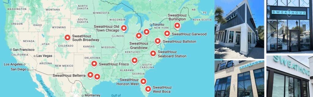SweatHouz 40 locations map across the US
