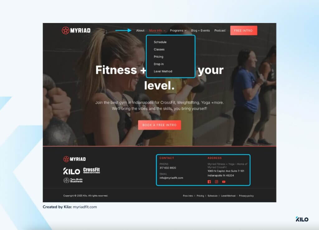 Myriad gym website easy navigation