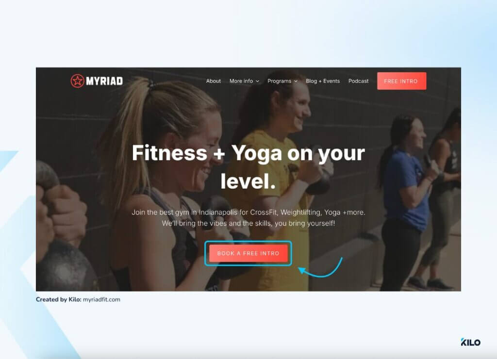 Myriad gym website optimized for leads