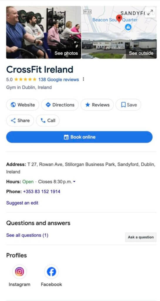 CrossFit Ireland Google My Business page