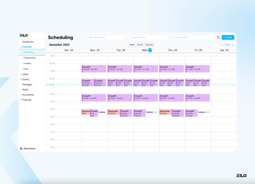 gym website class schedule access