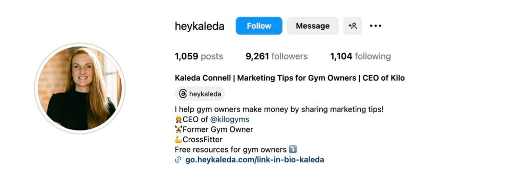 example of a good instagram biography for your gym