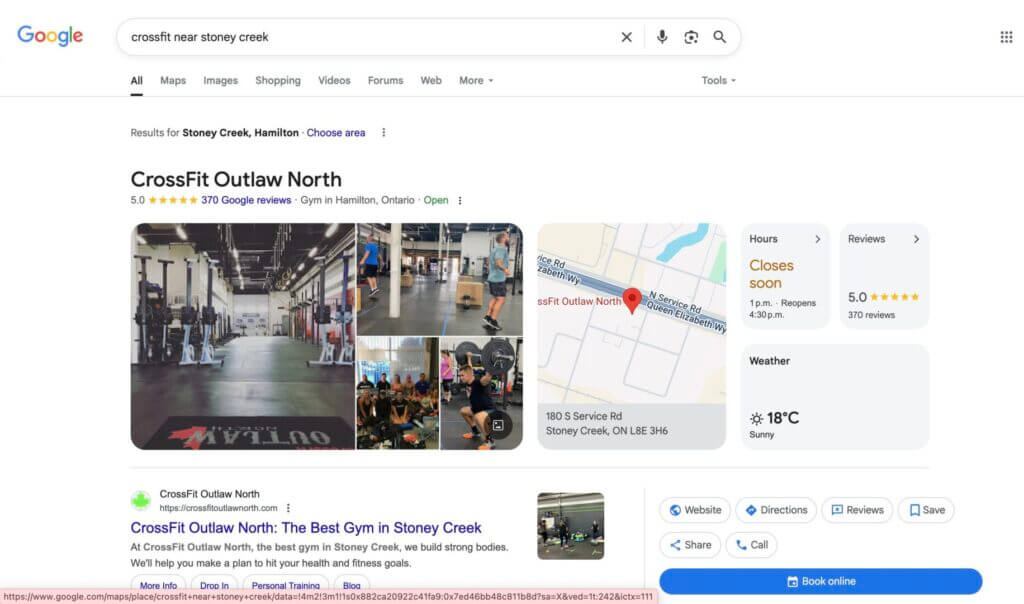 Google Business Profile for CrossFit Outlaw North, a Kilo-powered gym.
