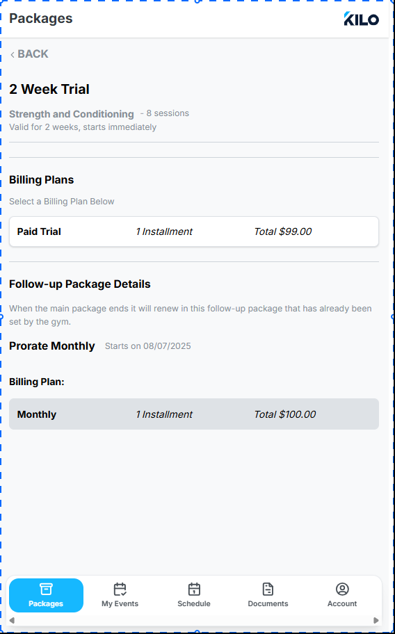 choose package in Kilo GMS