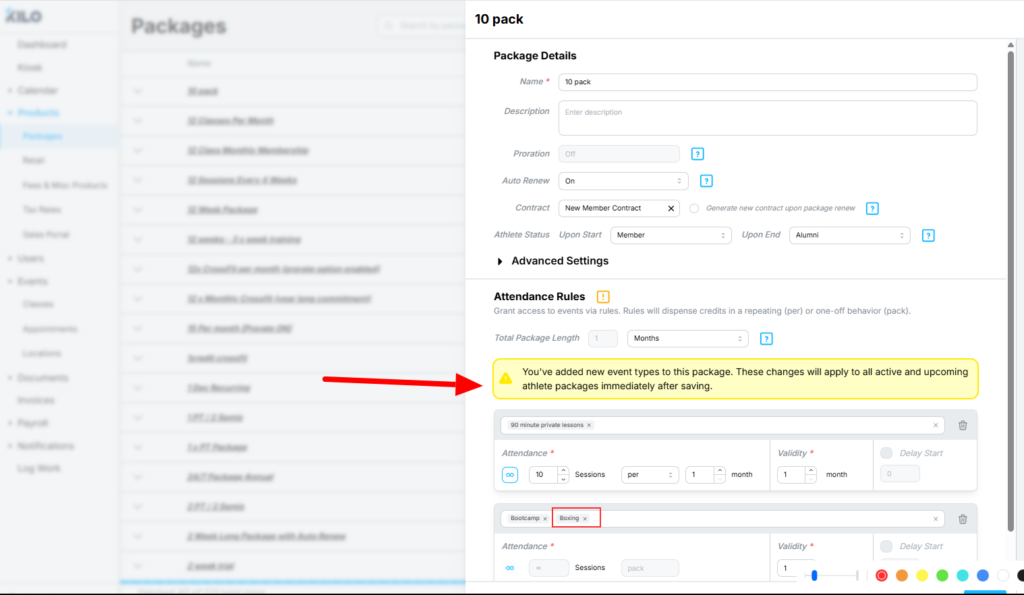new event types added to an existing package in Kilo GMS